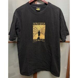 Franz Kafka Prauge Vintage 90s Art Praha Handmade Black T-Shirt Tee Size XL